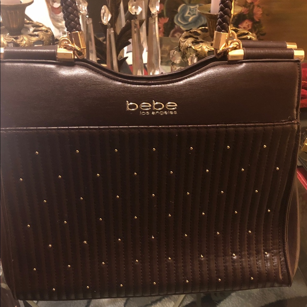 Stunning bebe Dark Brown Quilted Satchel with Gold Studs & Braided handles